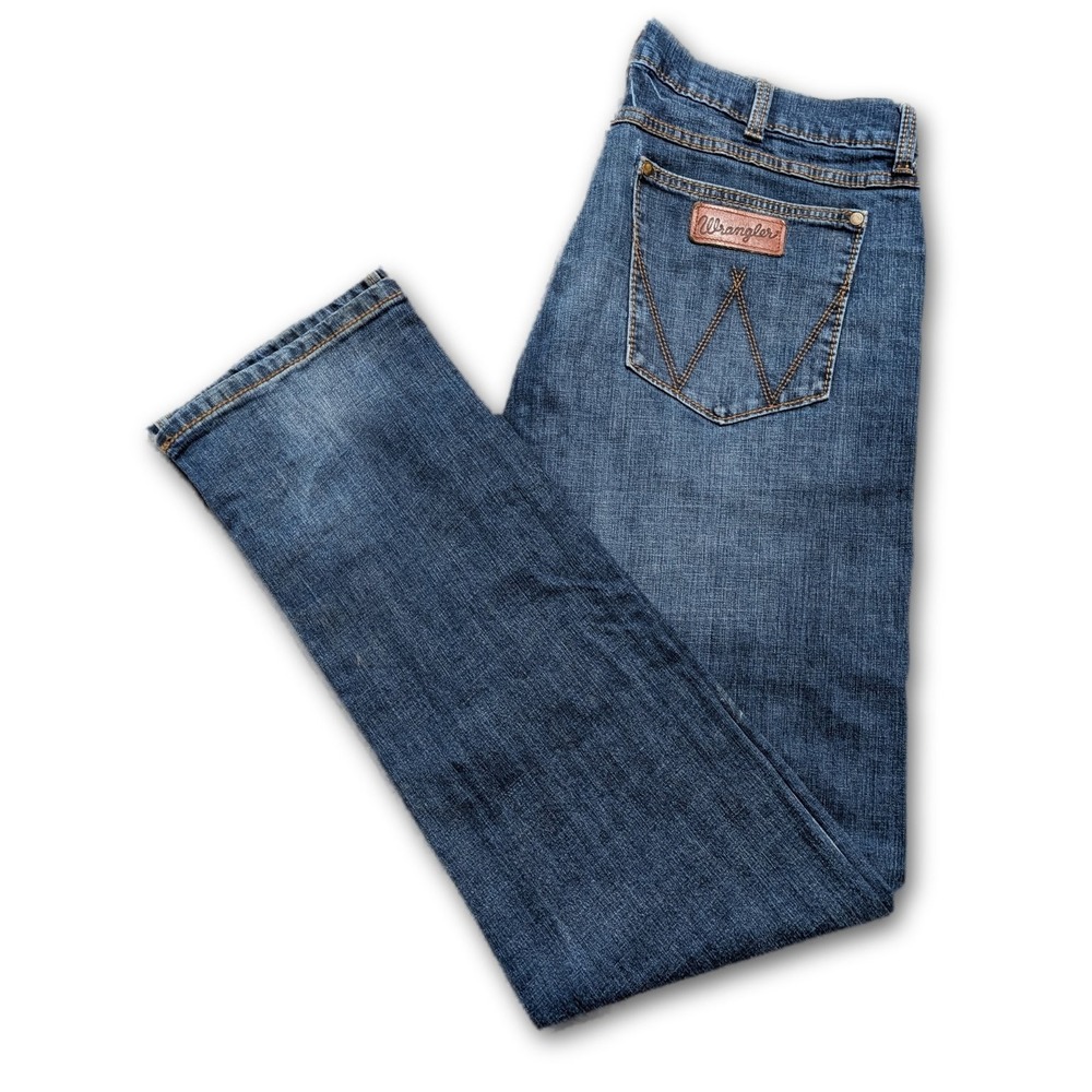 Wrangler Retro Mens Jeans Blue 38x34 Slim Straight Denim 5 Pocket Pockets Medium